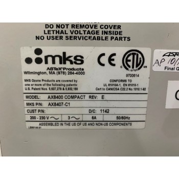 MKS AX8407-C1 AX8400 Compact OZONE Generator